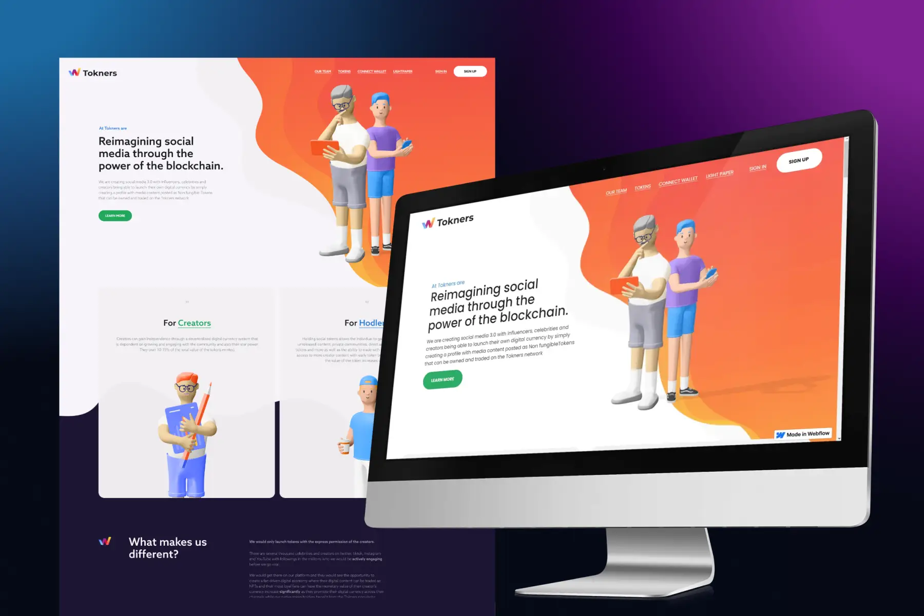 An static design alongside a mockup of the Tokners Chain website
