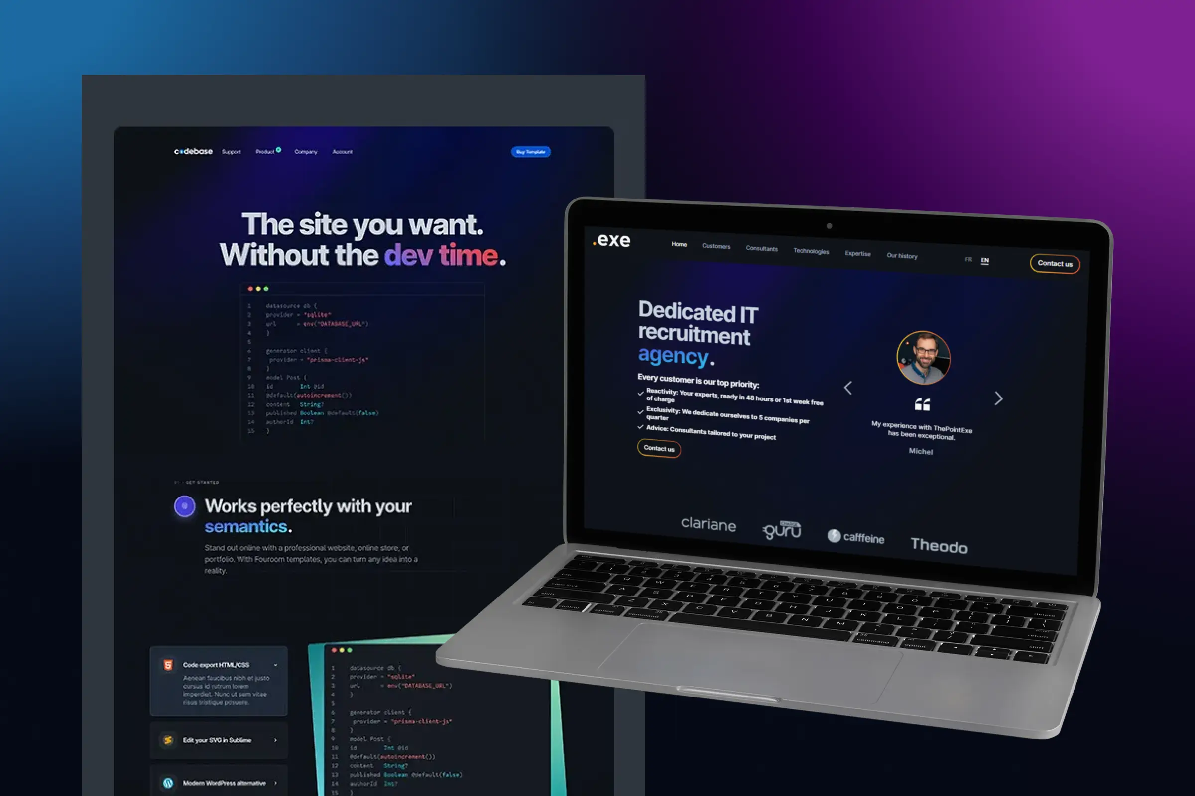 An Webflow template alongside a mockup of the Pointexe website