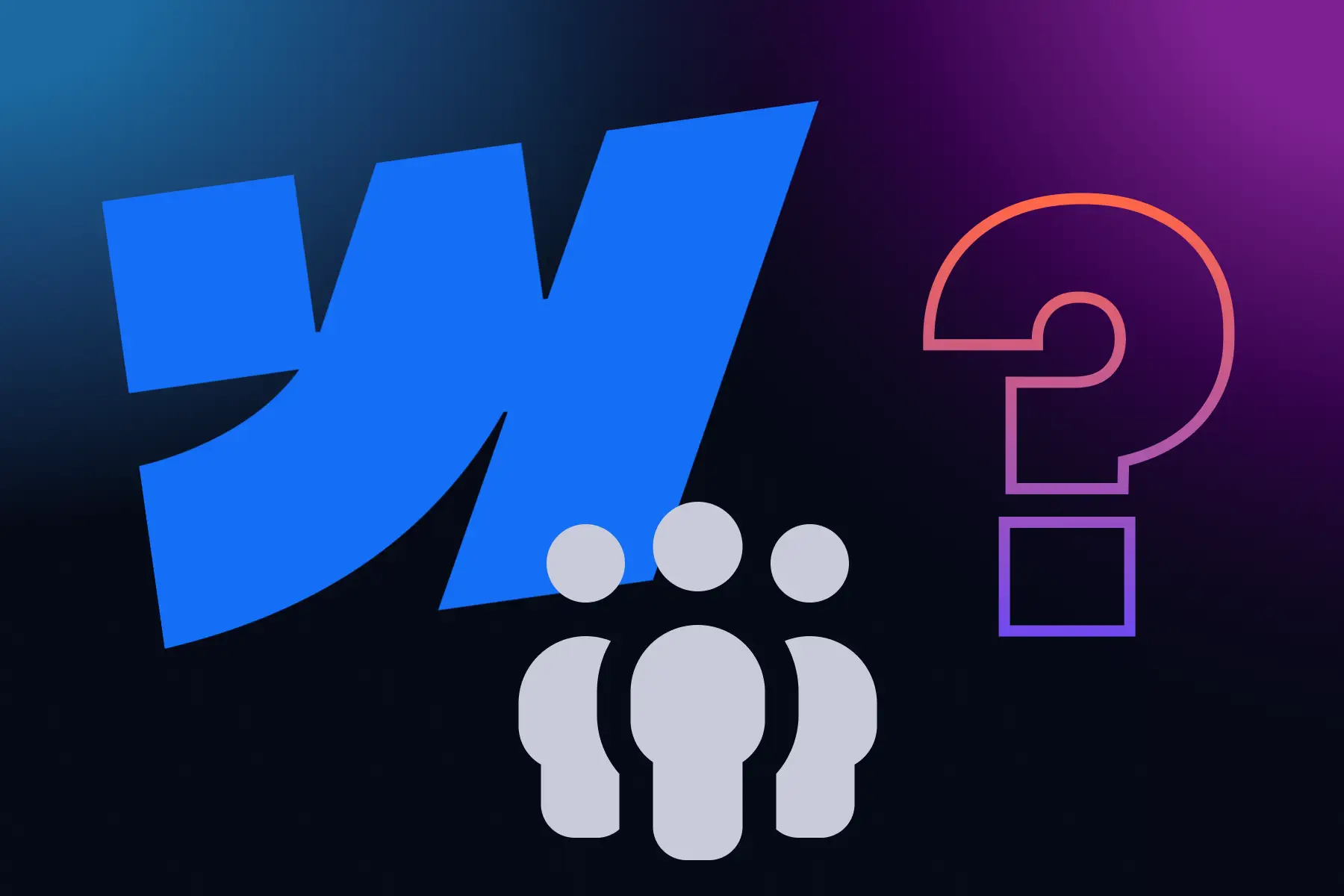 Webflow logo with business people and question mark symbolising the question "Is Webflow Good for Small Business Websites"