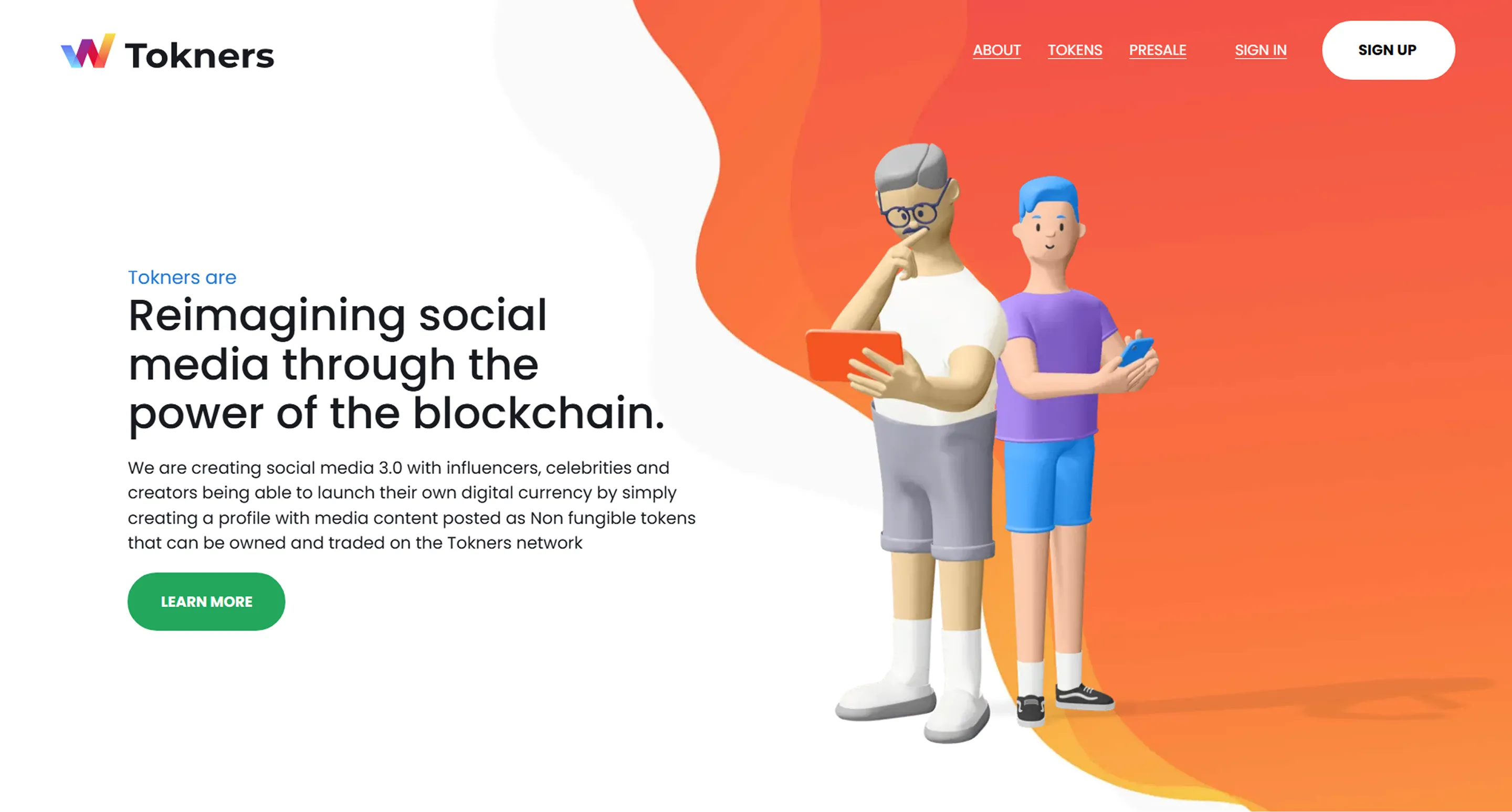 Screenshot of the Tokners Chain website